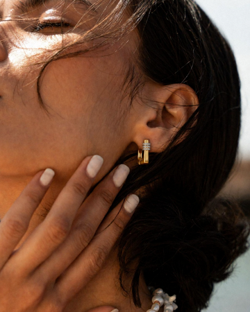 Contemporary Crystal Barrel Hoop Light Gold Earrings