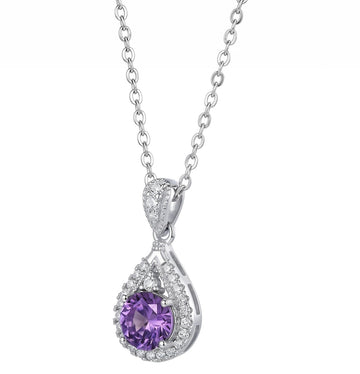 Pear Violet Crystal Halo Pendant Necklace