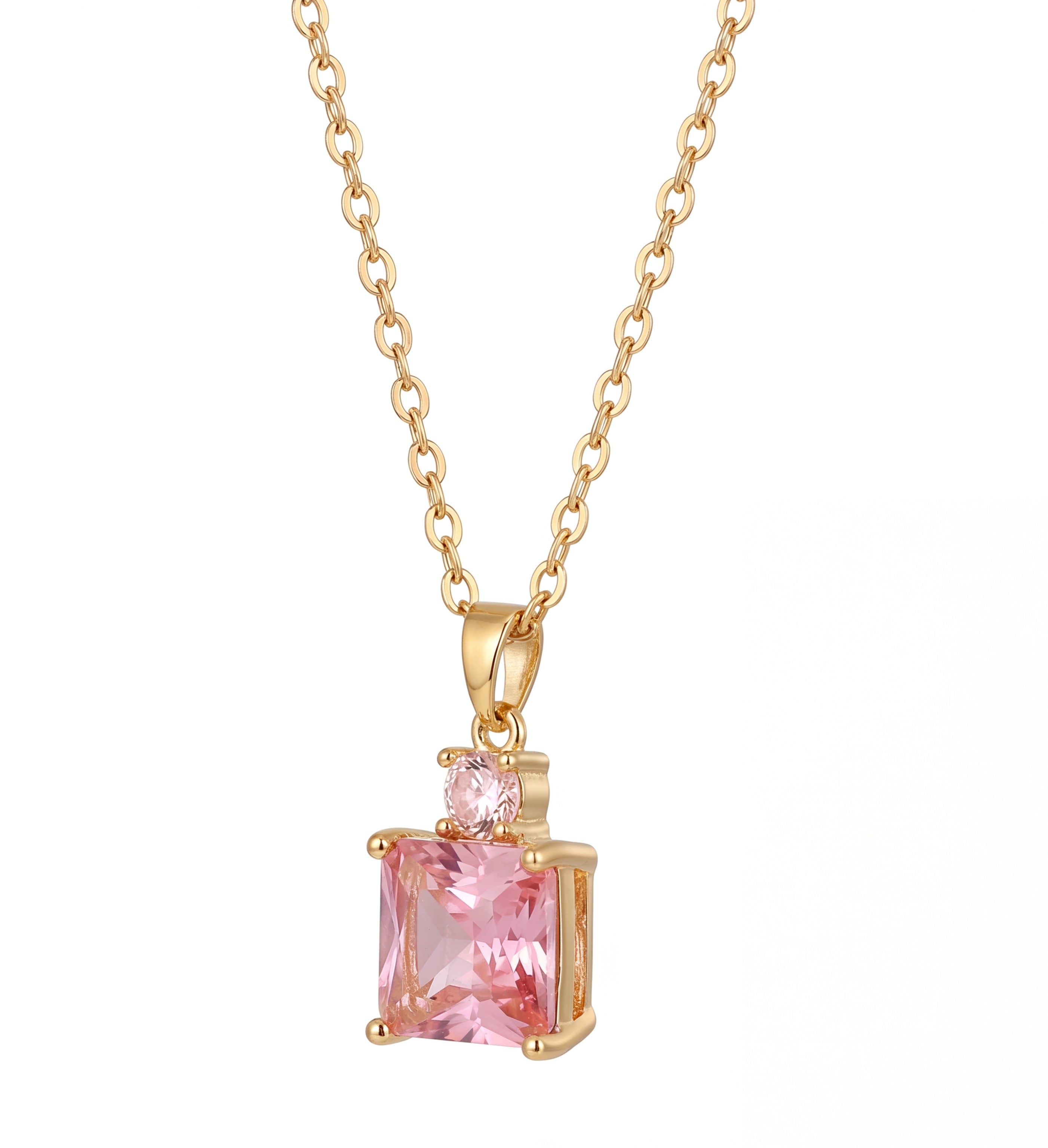 Radiant Pink Crystal Solitaire Pendant Necklace