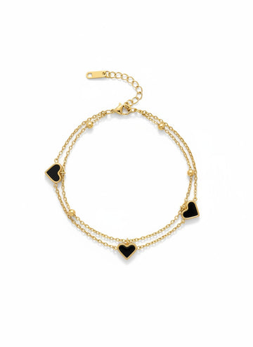 Layered White Heart Charm Gold Bracelet