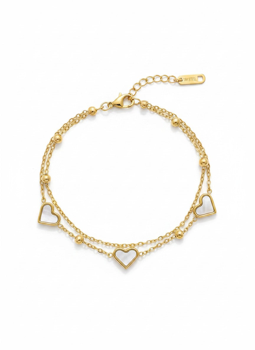 Layered Black Heart Accent Gold Bracelet