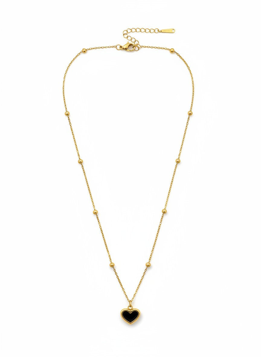 Open Heart Beaded Gold Pendant Necklace