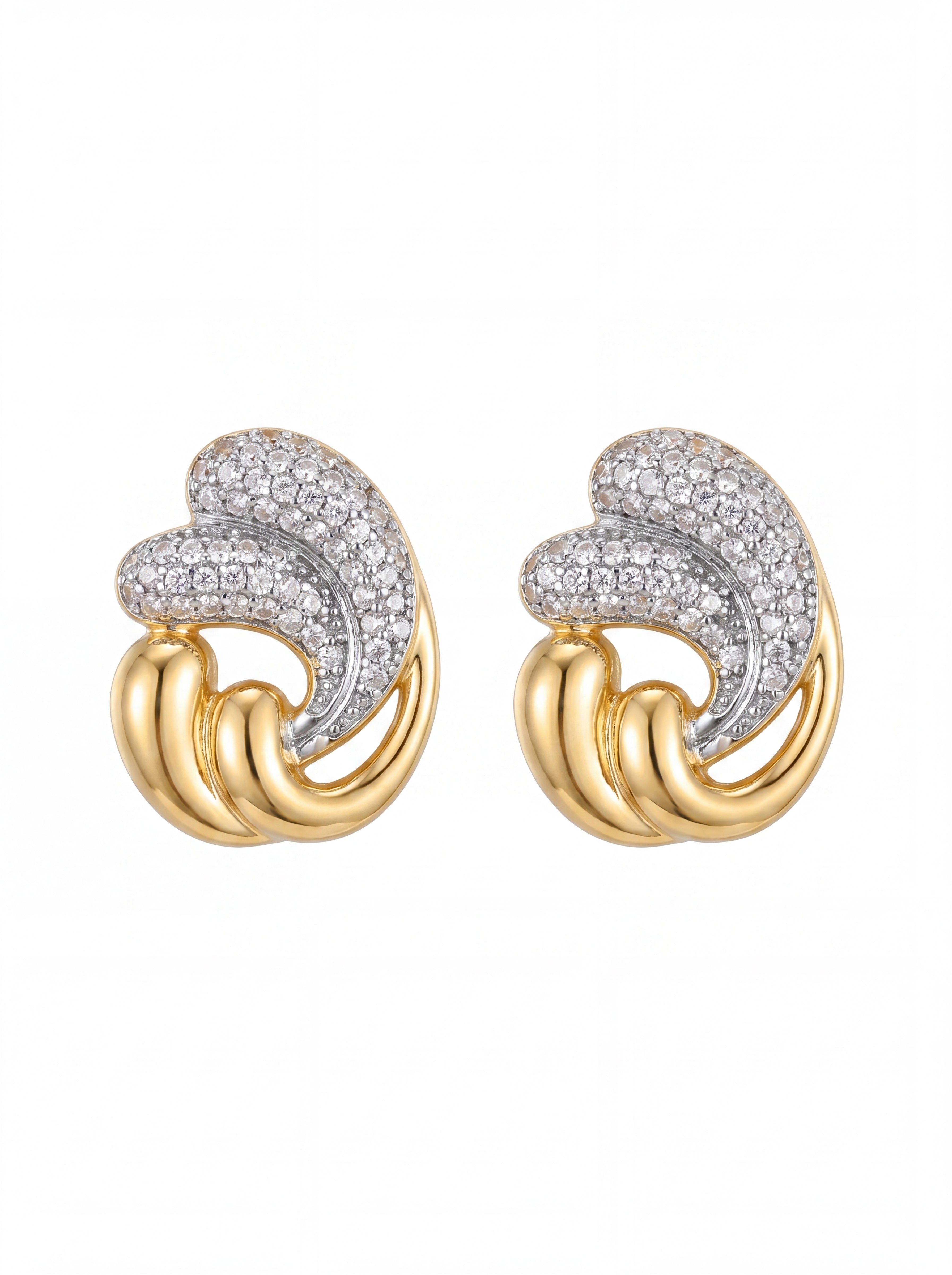 Two Tone Crystal Knot Stud Earrings