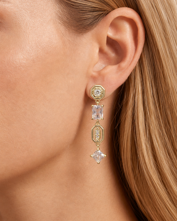 Geometric Light Gold Crystal Drop Earrings