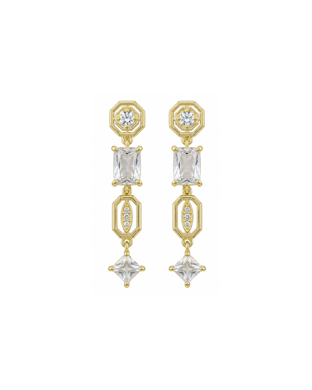 Geometric Light Gold Crystal Drop Earrings