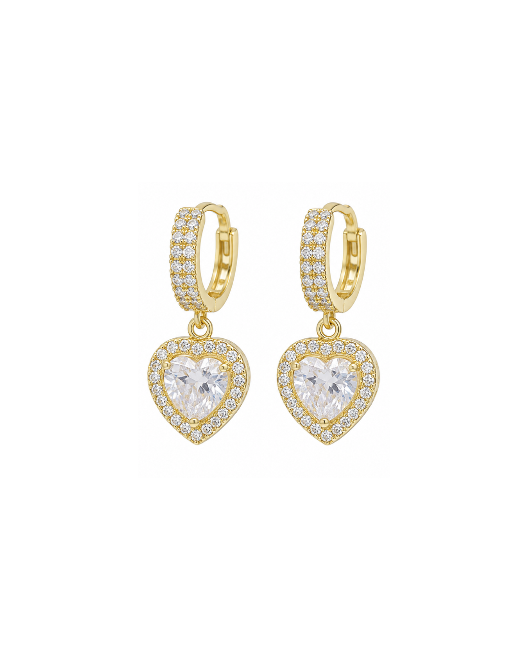 Crystal Heart Light Gold Hoop Drop Earrings