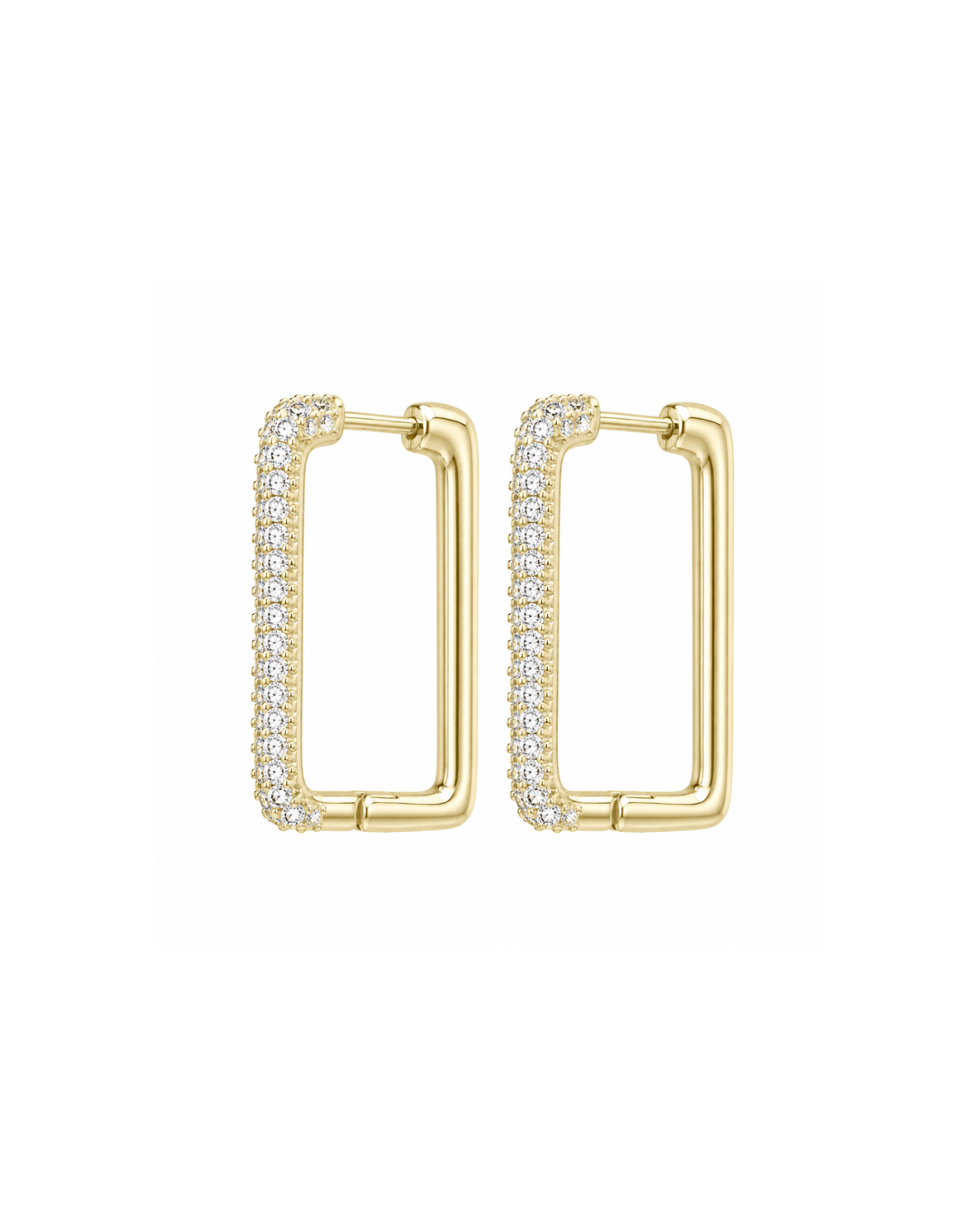Textured Rectangular Pavé Light Gold Hoop Earrings