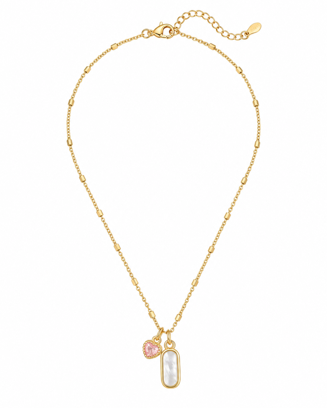 Pink Heart Crystal Dual Pendant Necklace