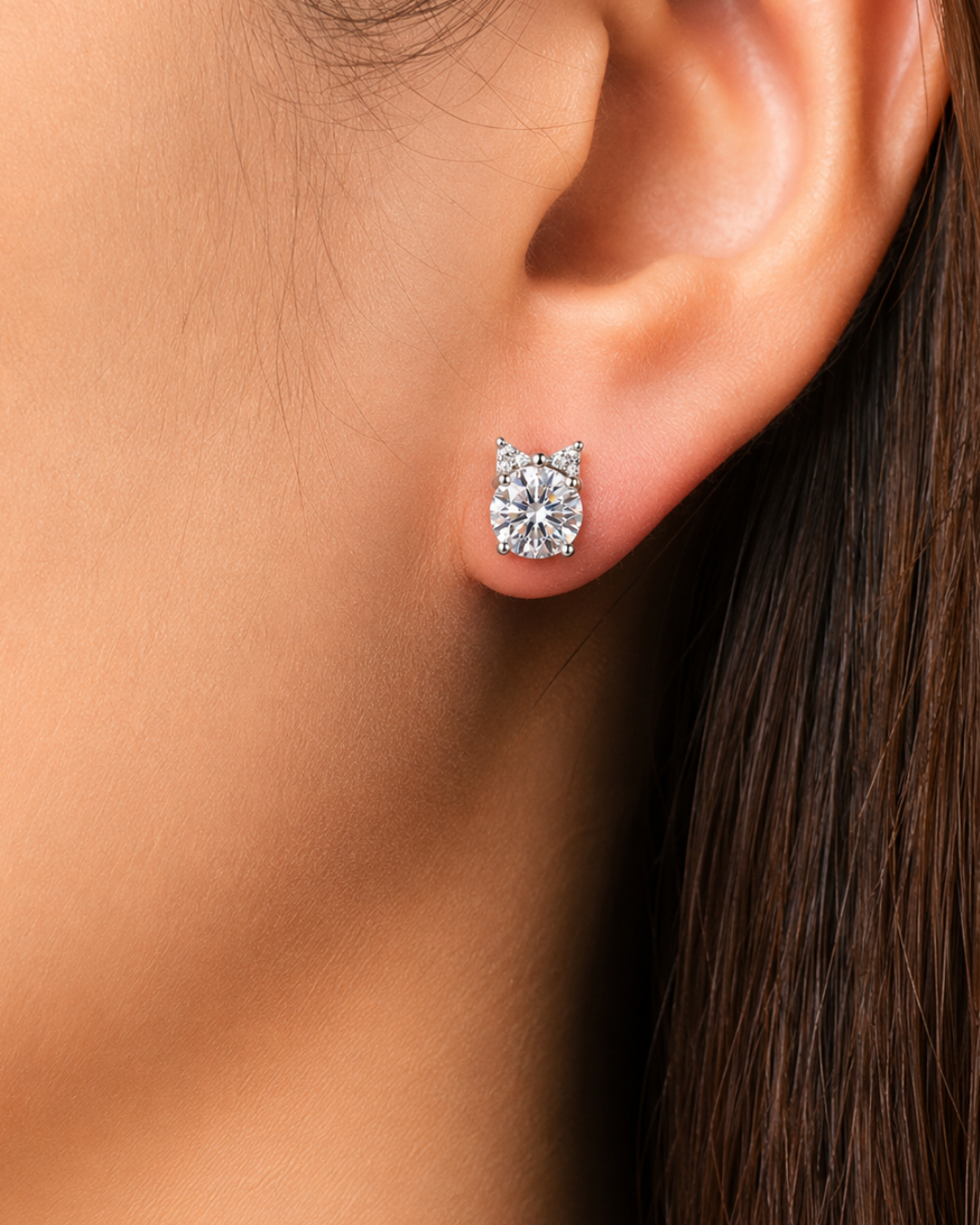 Radiant Cat Silhouette Crystal Stud Earrings