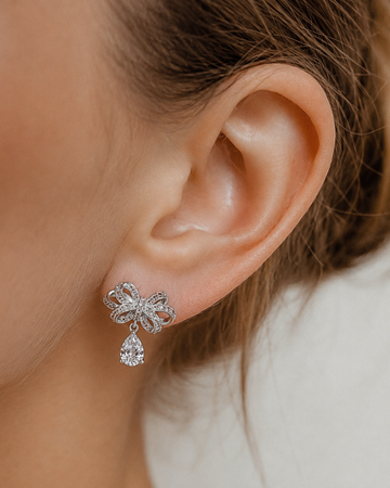 Floral Crystal Drop Stud Earrings