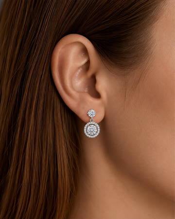 Brilliant Halo Circle Drop Crystal Earrings