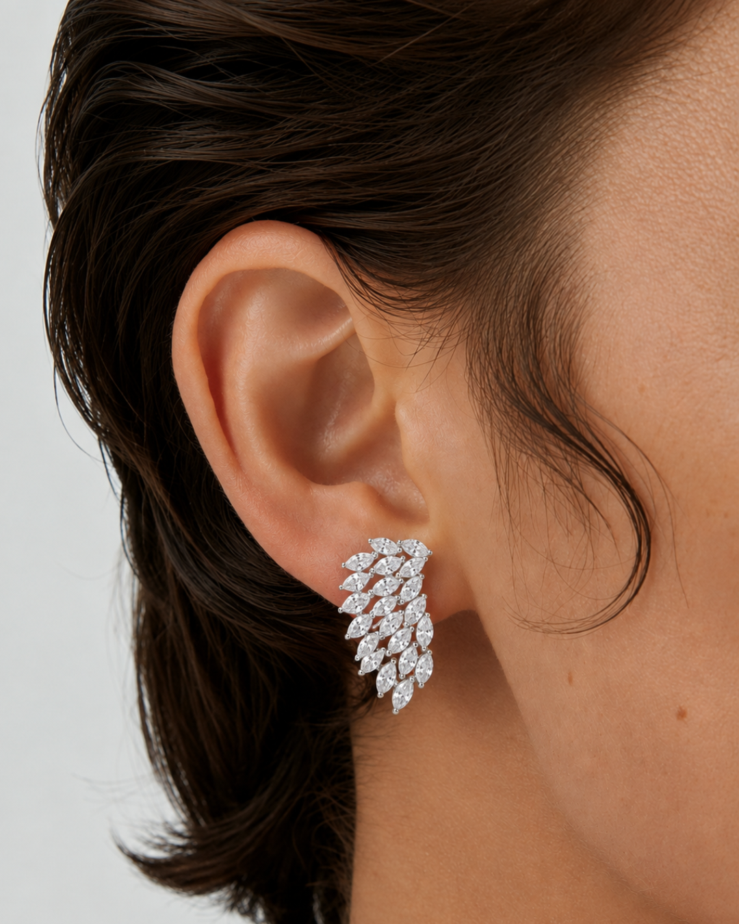 Marquise Crystal Feather Statement Earrings