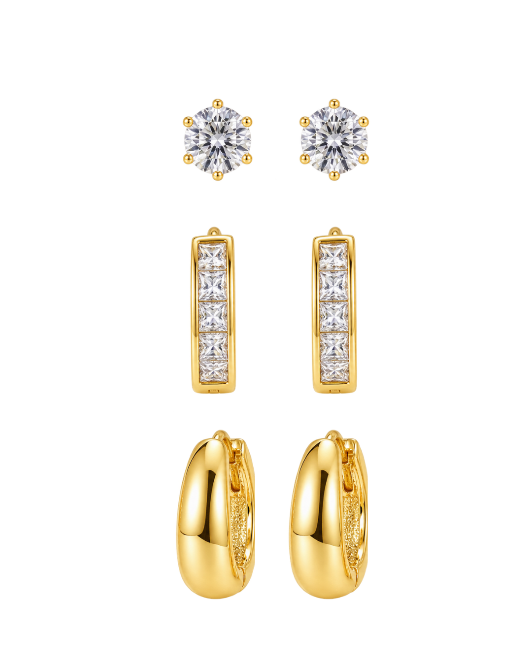Mixed Gold Stud & Hoops Earring Set