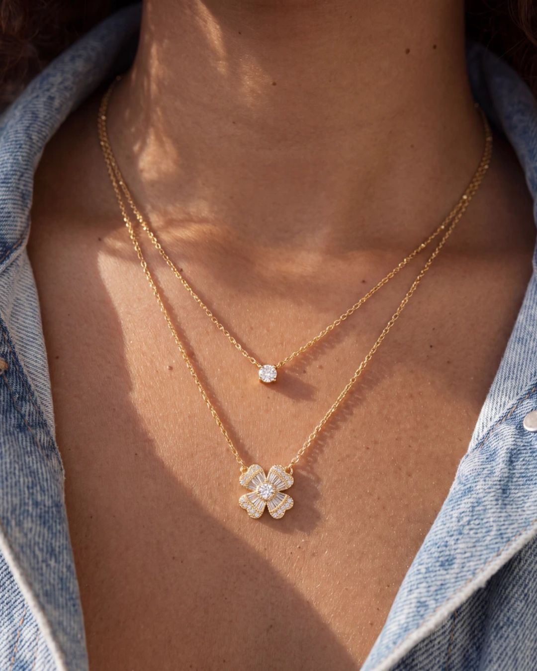 Floral Motif Double Strand Pendant Necklace