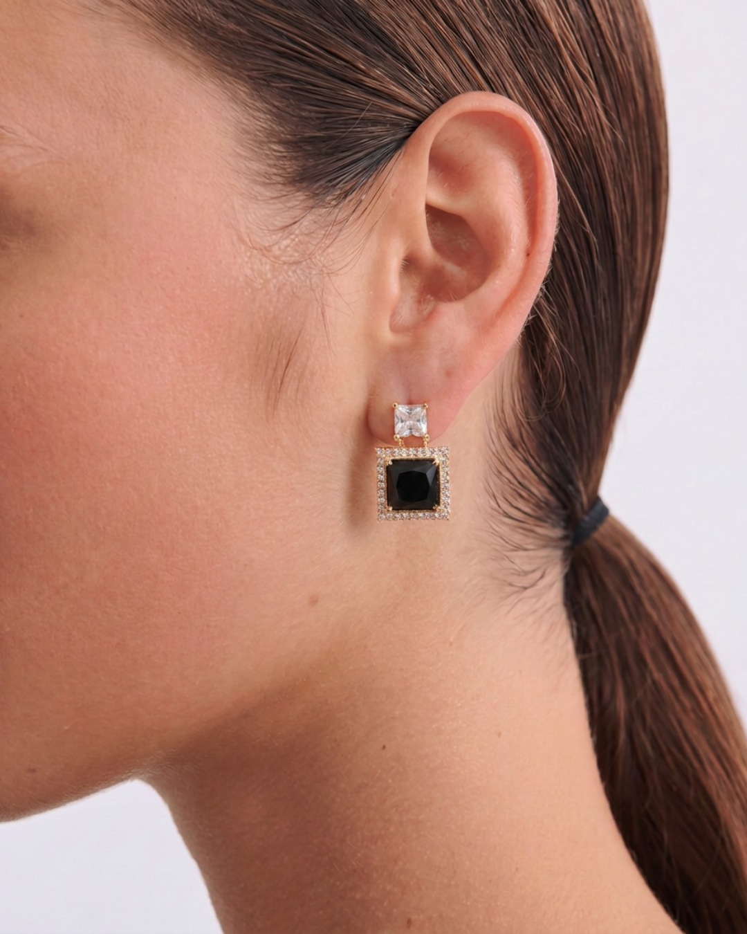 Square Halo Crystal Drop Earrings