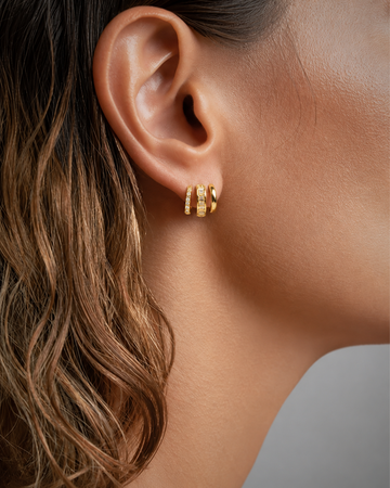 Light Gold Tiered Baguette Pave Hoops