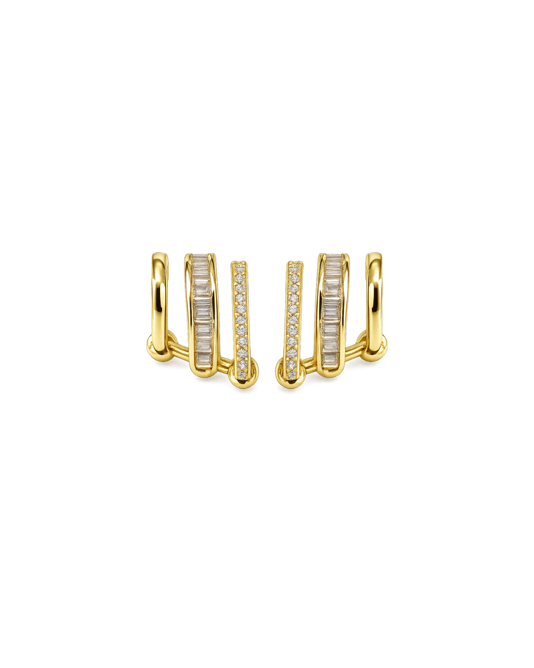 Light Gold Tiered Baguette Pave Hoops