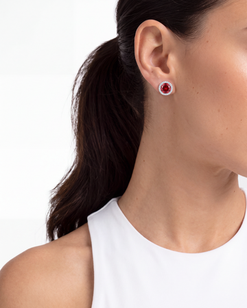 Ruby Red Halo Stud Earrings