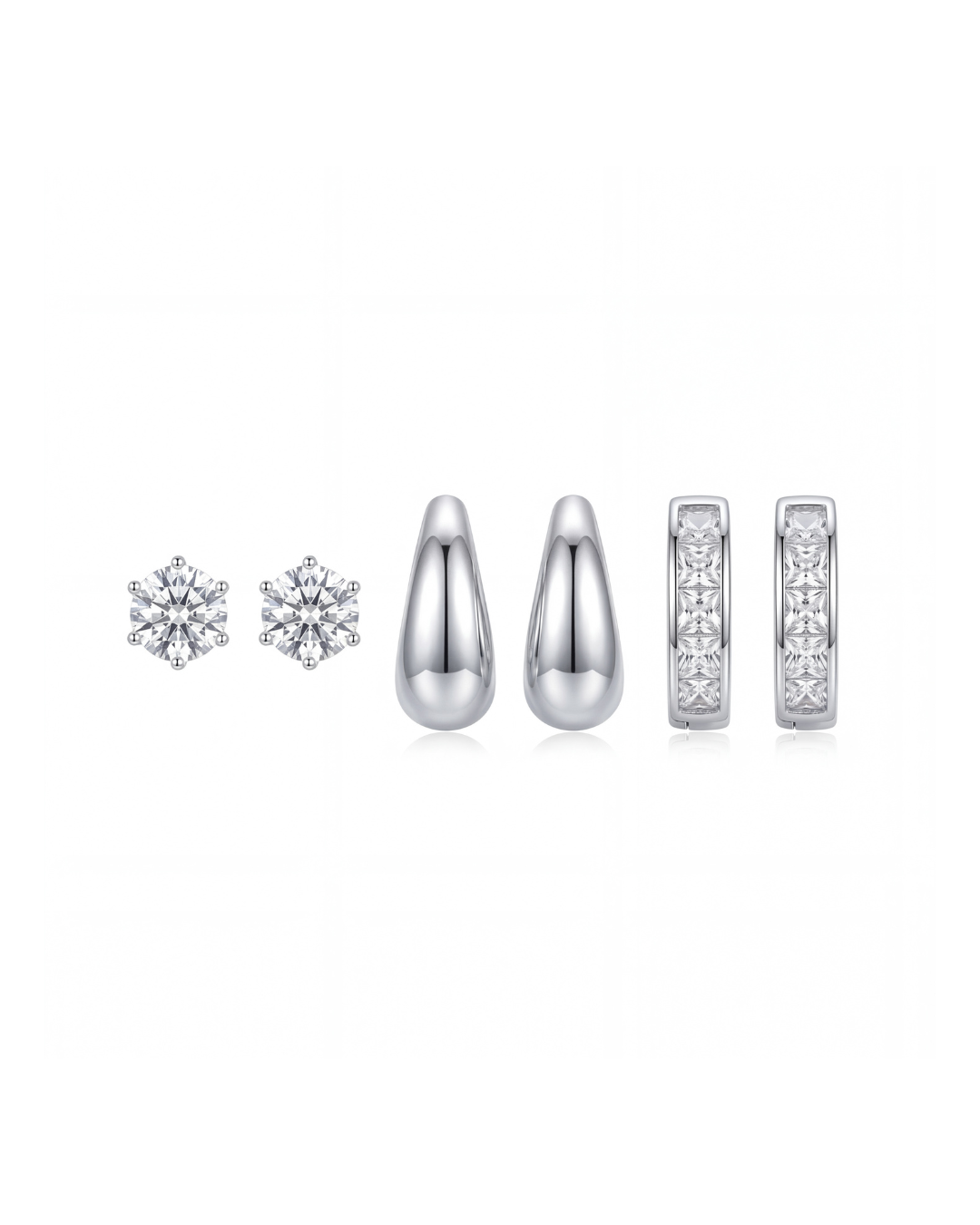 Mixed Silver Stud and Hoop Earring Set
