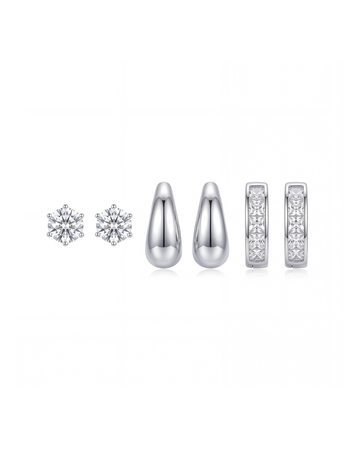 Mixed Silver Stud and Hoop Earring Set