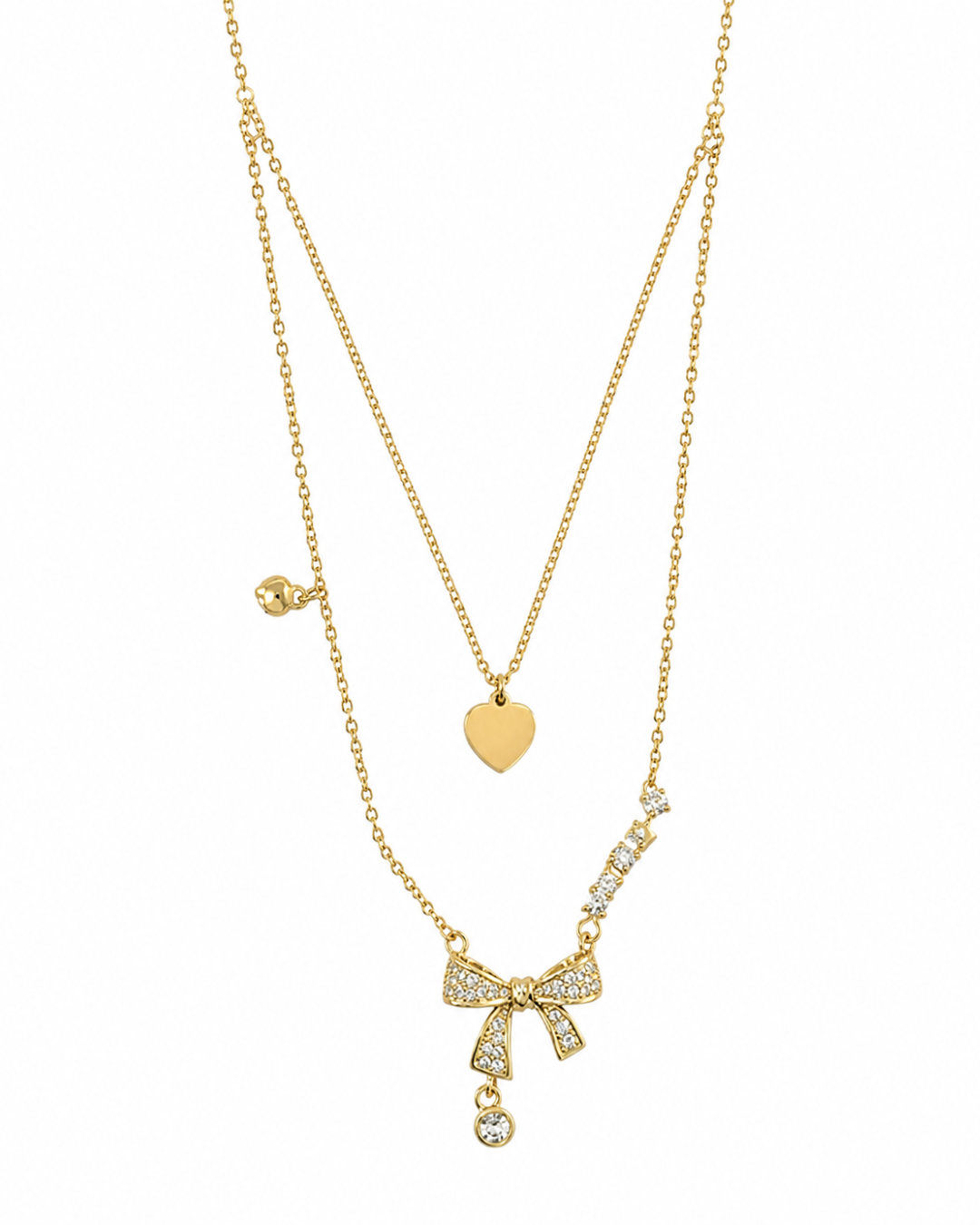 Midnight Heart Bow Crystal Layered Necklace