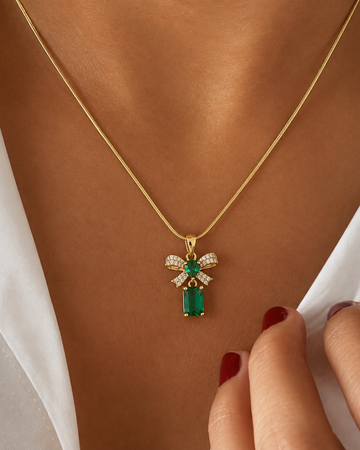 Emerald Charm Floral Accent Necklace