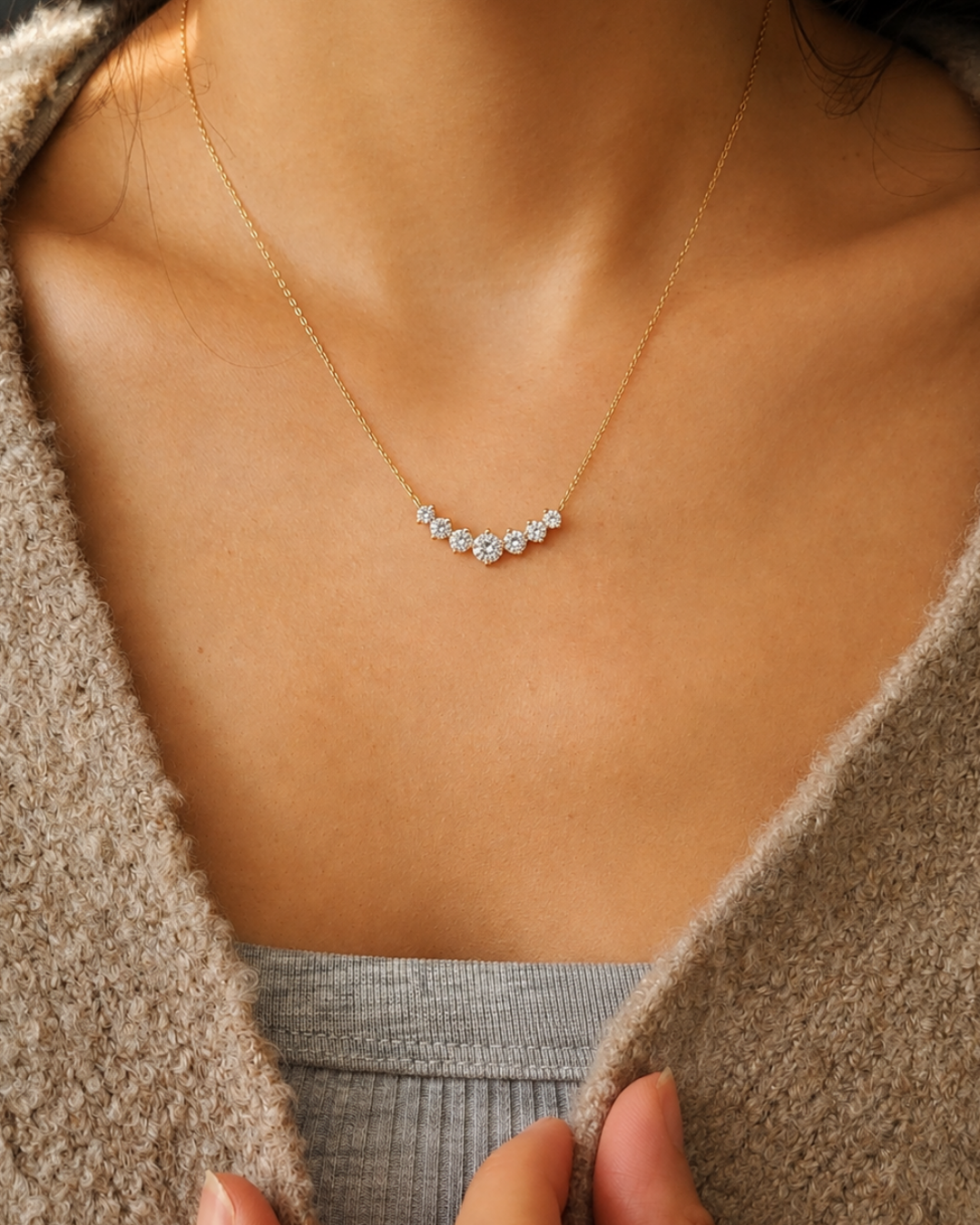 Graduated Crystal Cluster Gold Necklace