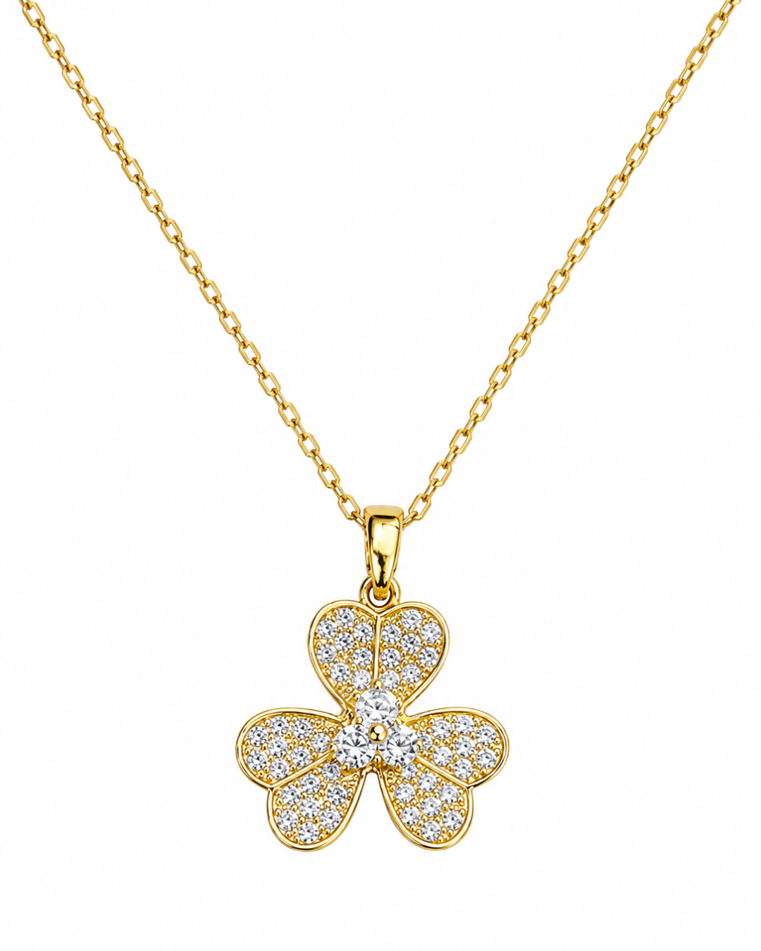 Pavé Floral Clover Pendant Necklace