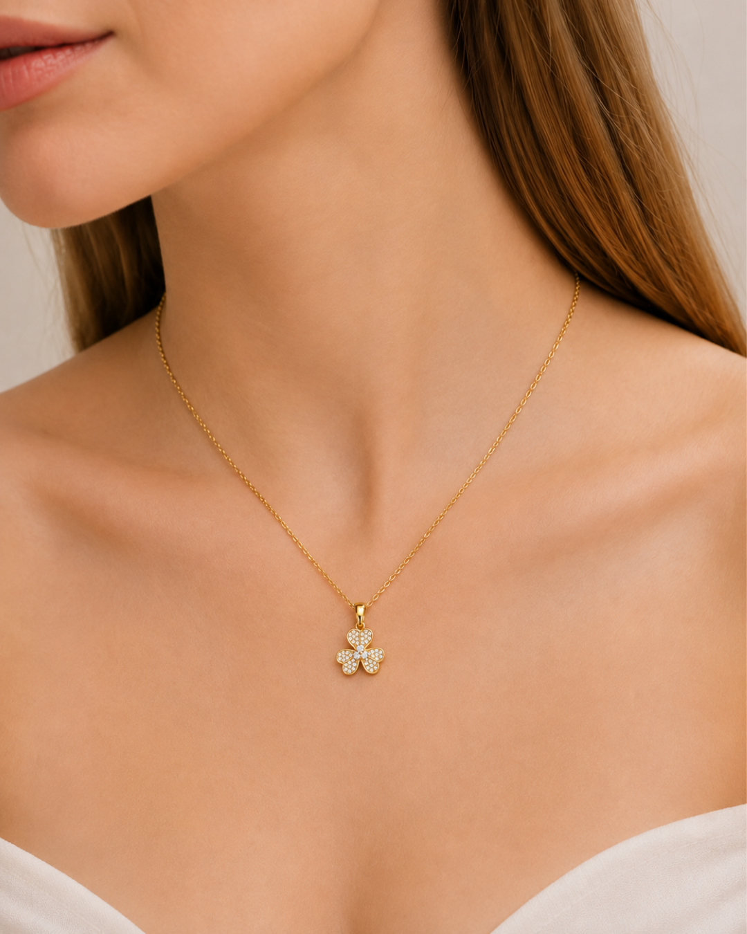 Pavé Floral Clover Pendant Necklace