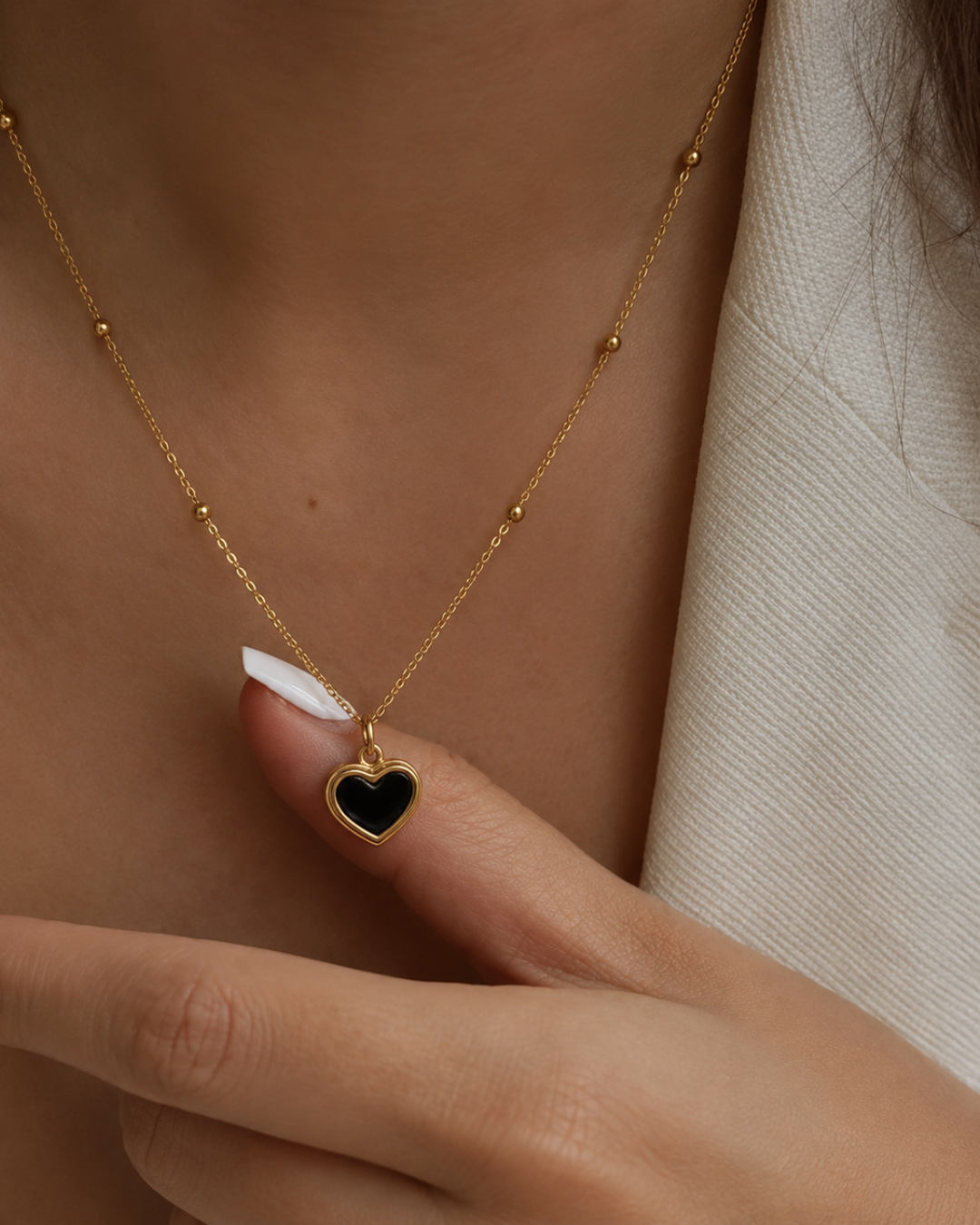 Open Heart Beaded Gold Pendant Necklace