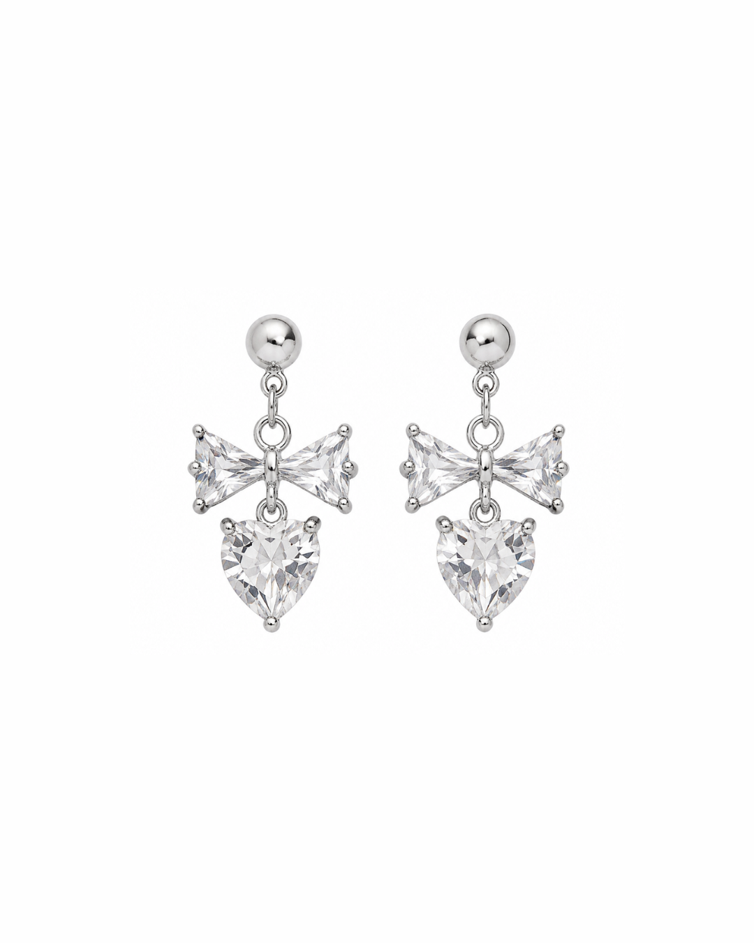 Crystal Bow Heart Drop Earrings