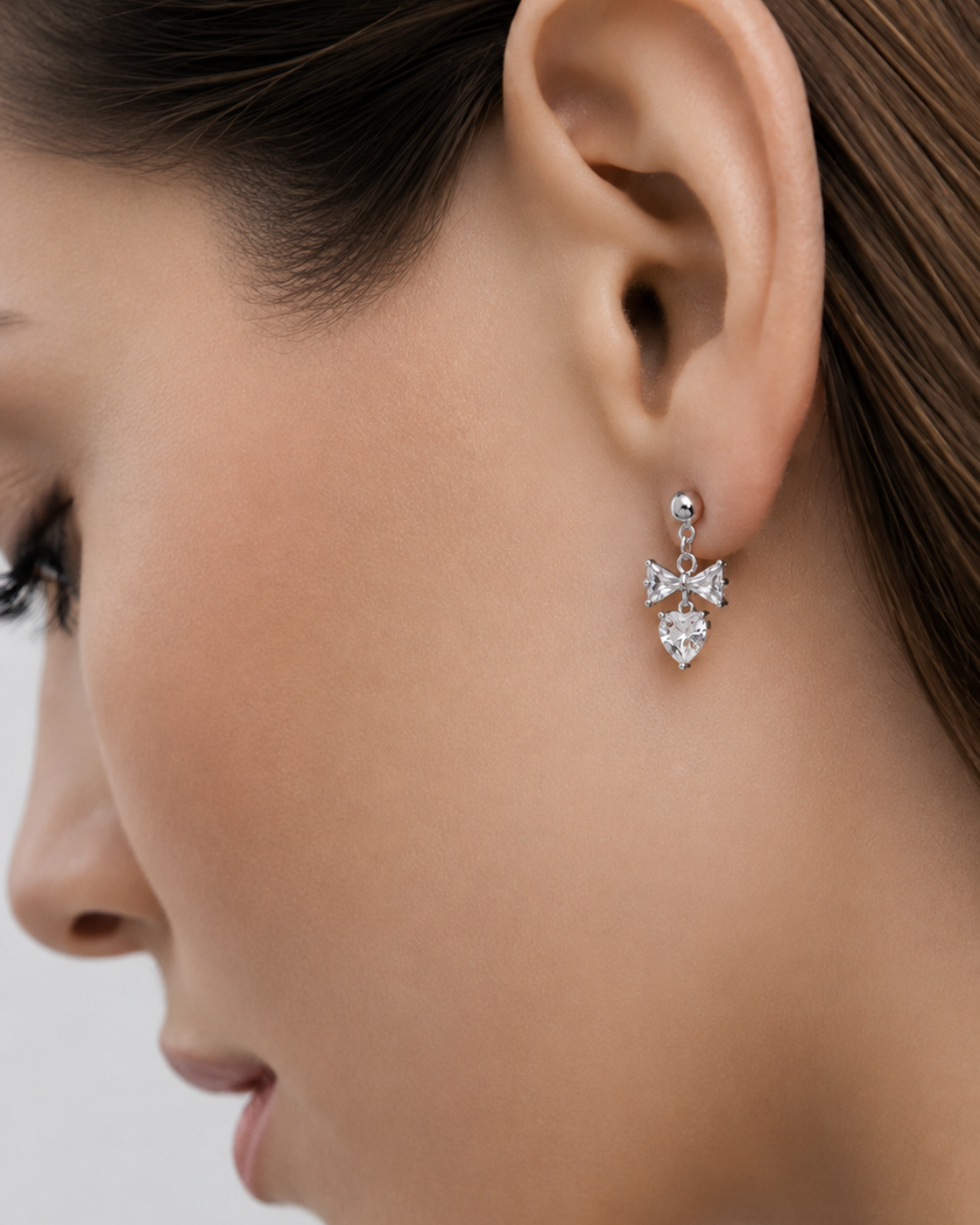 Crystal Bow Heart Drop Earrings