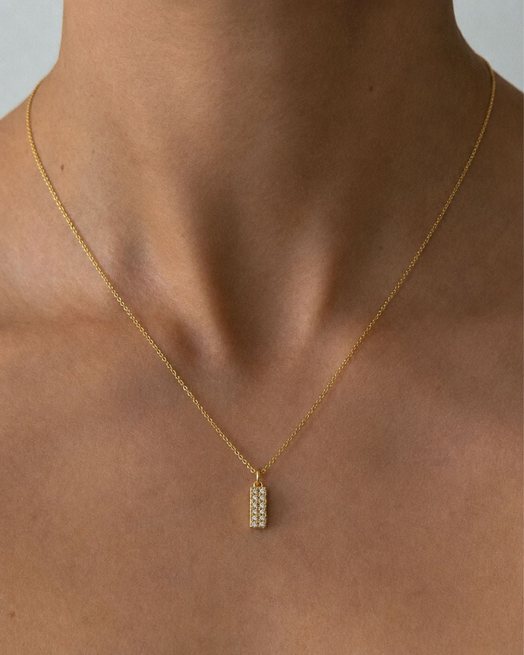 Slim Pavé Bar Gold Pendant Necklace