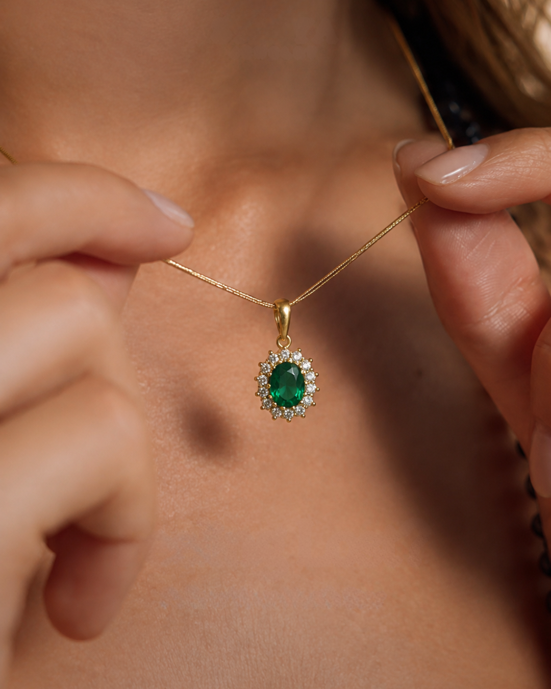 Oval Green Crystal Solitaire Pendant Necklace