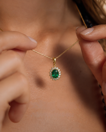 Oval Green Crystal Solitaire Pendant Necklace