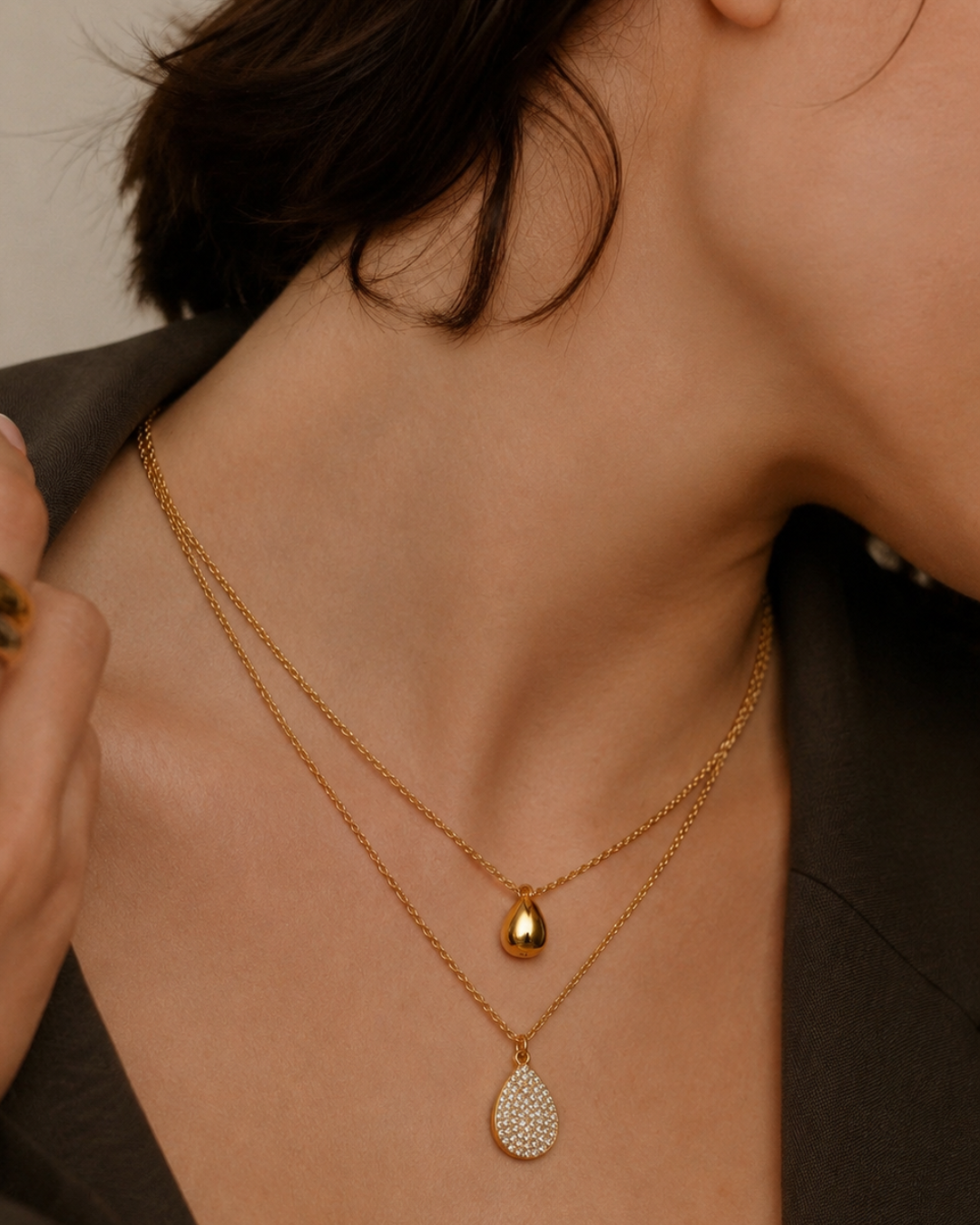 Dual Layer Teardrop Medallion Gold Necklace