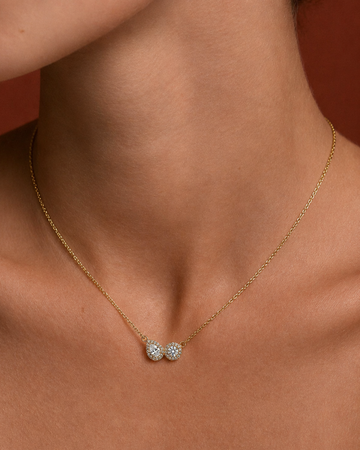 Twin Halo Circle Gold Pendant Necklace