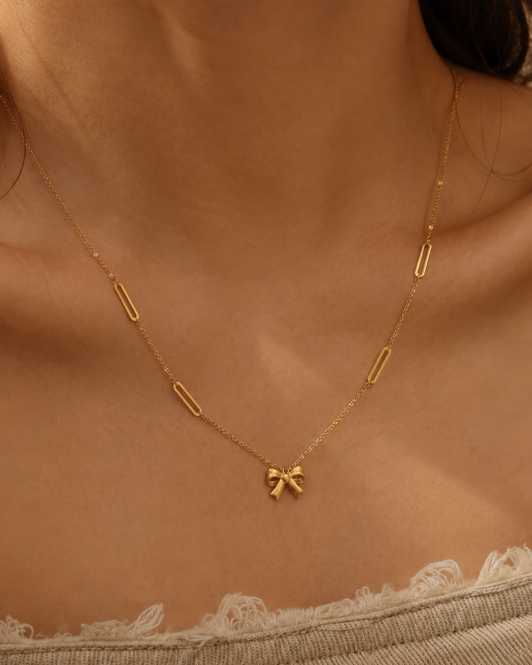 Bow Accent Layered Drop Necklace