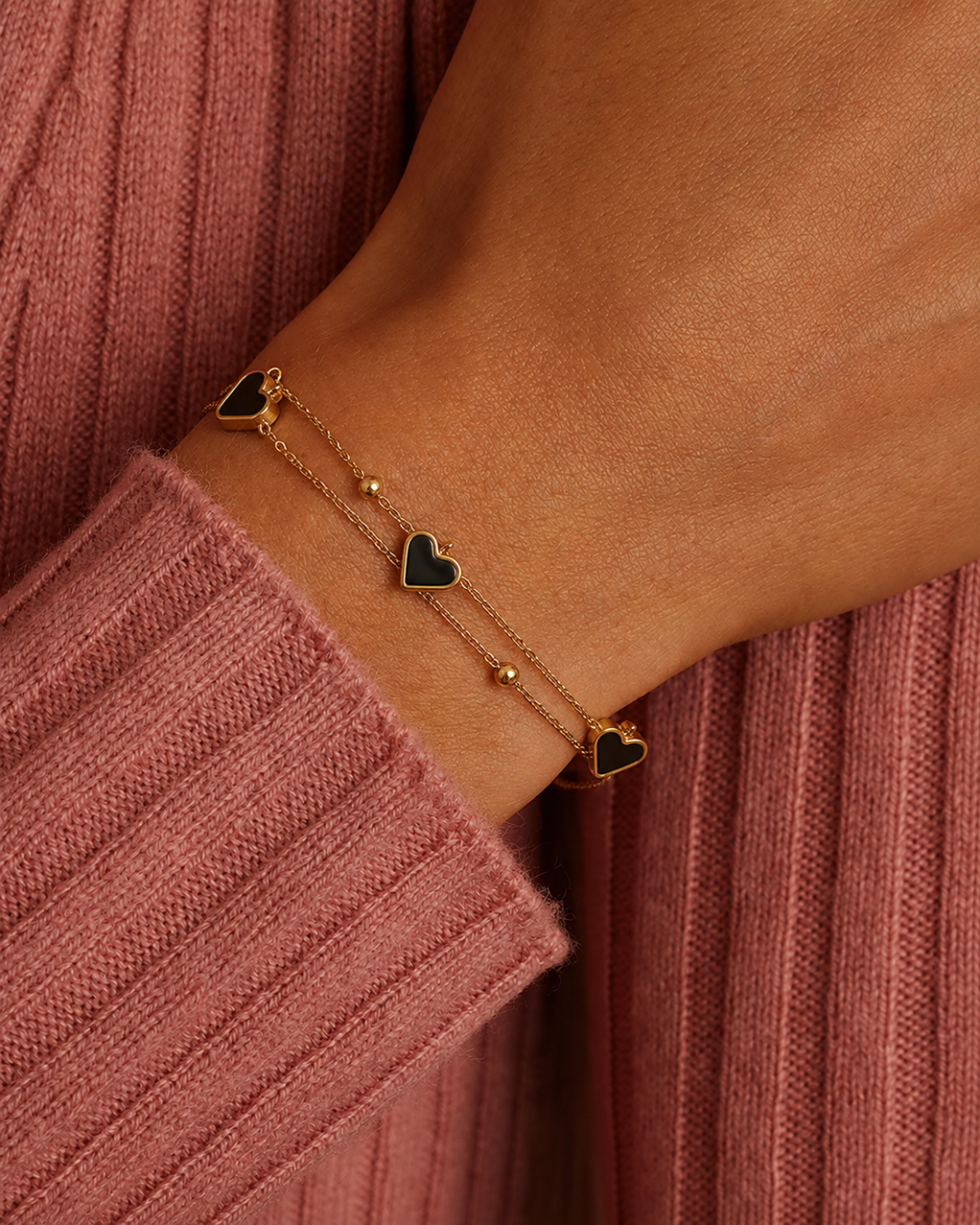 Layered White Heart Charm Gold Bracelet