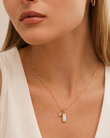 Pink Heart Crystal Dual Pendant Necklace
