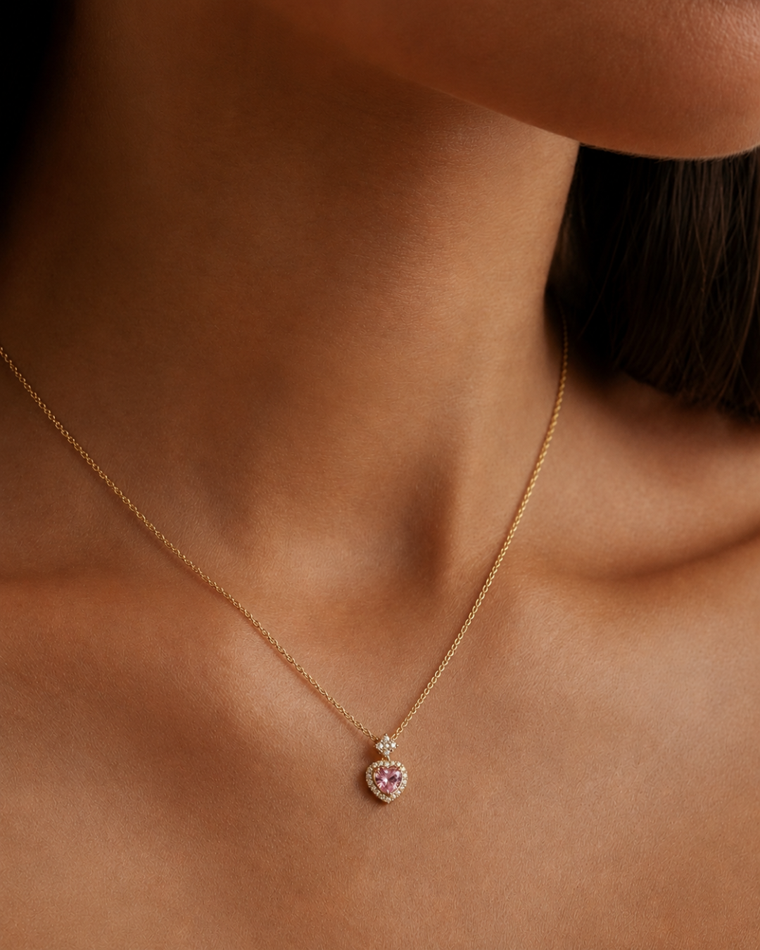 Radiant Pink Heart Pendant Necklace