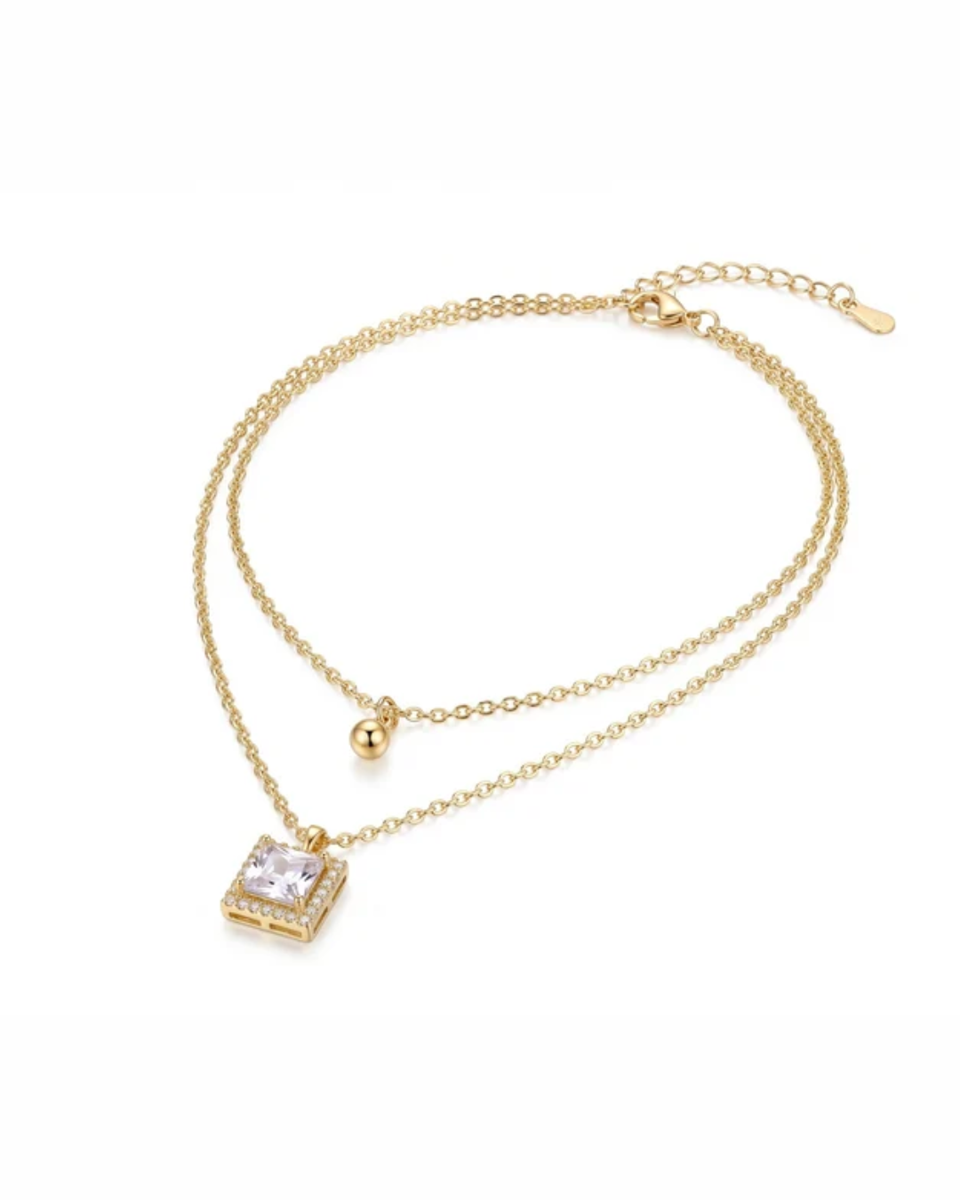 Radiant Solitaire Charm Layered Gold Necklace