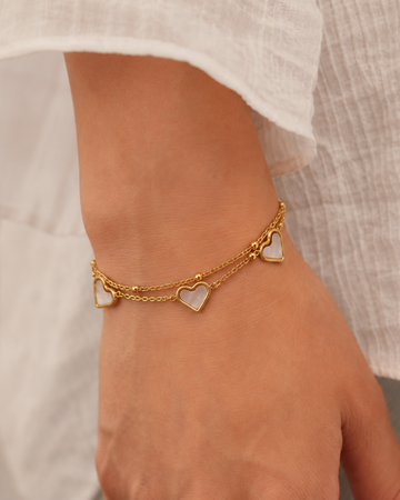 Layered Black Heart Accent Gold Bracelet