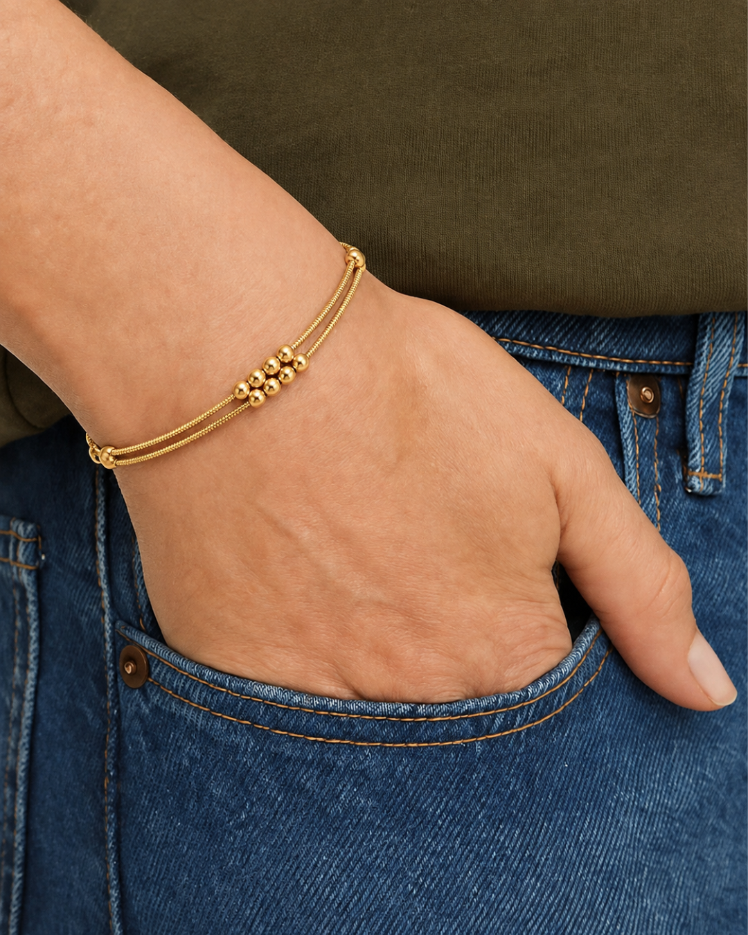 Minimal Beaded Gold Chain Bracelet