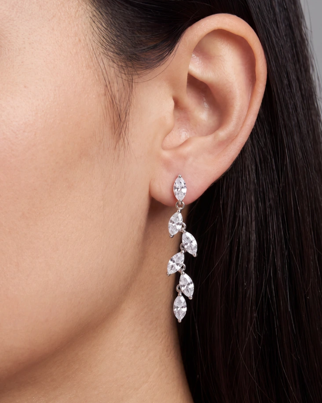 Leaf Cascade Linear Crystal Earrings