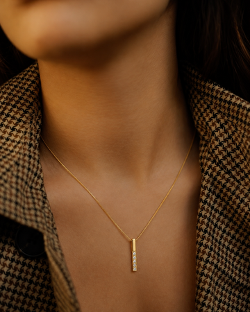 Minimal Crystal Bar Pendant Gold Necklace