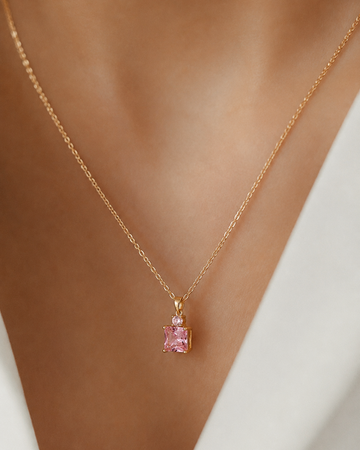 Radiant Pink Crystal Solitaire Pendant Necklace