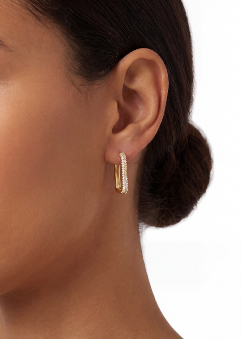 Textured Rectangular Pavé Hoop Earrings