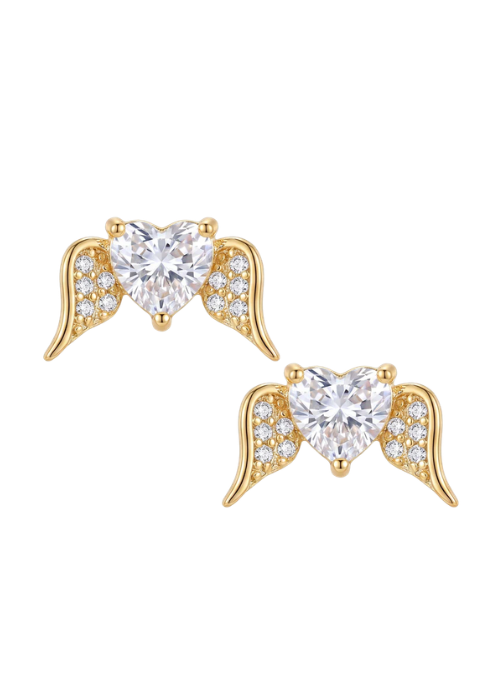 Winged Heart Crystal Stud Earrings