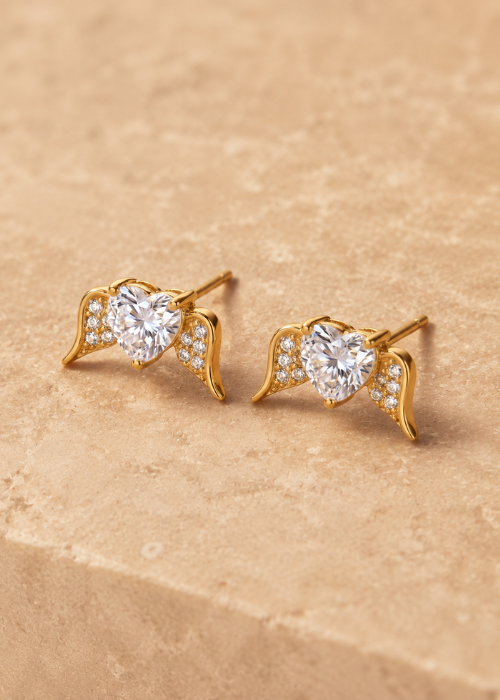Winged Heart Crystal Stud Earrings